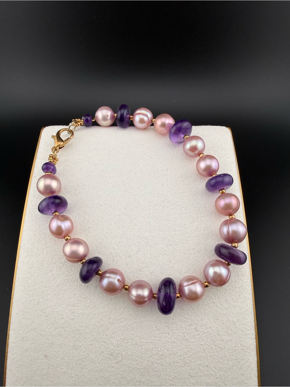 Freshwater Pink Pearl & Amethyst Bracelet with Gold Accents